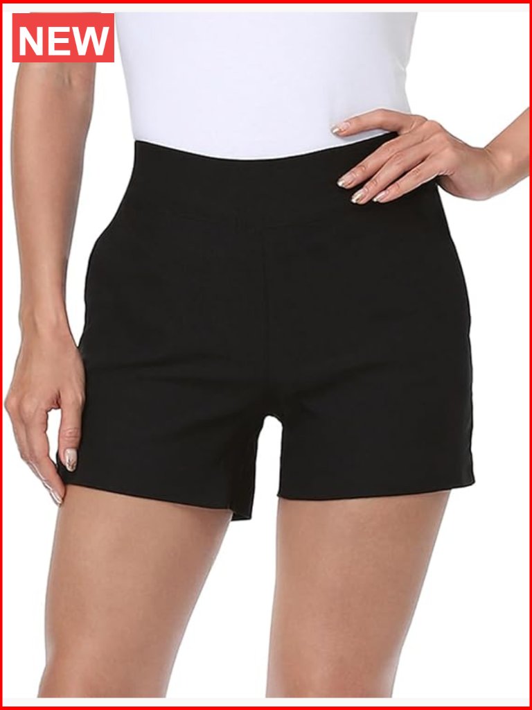 Pull On High Waisted Chino Shorts With Pockets 4" Inseam Stretch Summer Casual